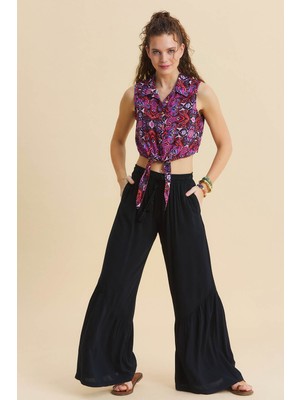 Los Banditos Beli Bağcıklı Volanlı Cepli Bol Paça Pantolon