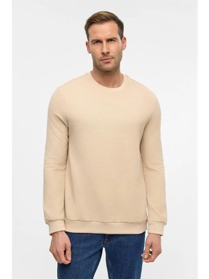 Süvari Bej Regular Bisiklet Yaka Sweatshirt