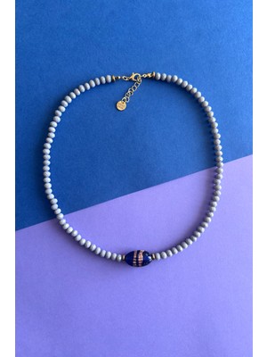 Merse Atelier Açık Gri Cam Kristal Boncuklu Hint Cam Boncuk Detaylı Kolye I No:04