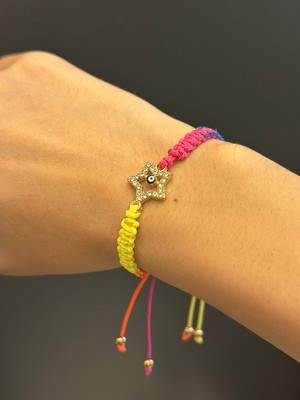 Gönülden Tasarım Renkli Makrome Taşlı Yıldız Kadın Ip Bileklik