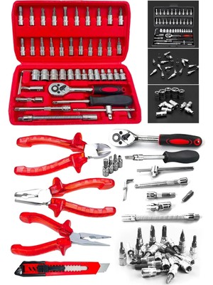 Moonshop 50 Parça Lokma Takımı Cırcırlı 1/4" Wrench Set Yüksek Kalite Kombinasyon Alet Seti Pense