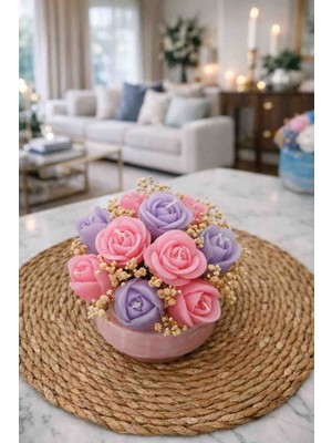 Bead Taş Saksıda El Yapımı Kokulu Mum Çiçek Aranjmanı – Dekoratif, Şık ve Kalıcı Masa Üstü Süsü