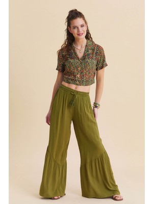 Los Banditos Beli Bağcıklı Volanlı Cepli Bol Paça Pantolon