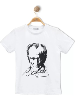 Alme ATATÜRK BASKILI ÇOCUK TİŞÖRT %100 Pamuk (Bir Beden Büyük Önerilir)