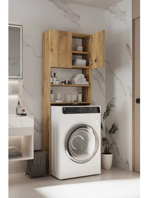 Plato Çamaşır Makinesi Dolabı 4 Raflı 2 Kapaklı Çamaşır Makinesi Dolabı Banyo Dolabı