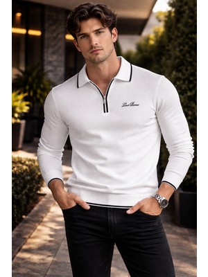 Loro Piana Polo Yaka Ferfuarlı Regülarfit Şeritli Triko Kazak