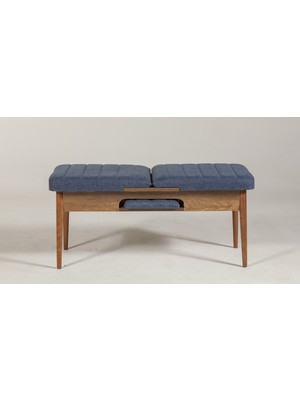 Reysa Mobilya Sembol Ceviz Lacivert Puf Ahşap Ayaklı Keten Kumaşla Tasarlanmış Konforlu ve Şık