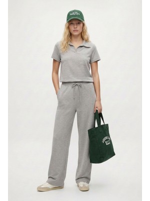 Ritnice Kadın Nadia Modal Touch Polo Yaka Bel Lastikli Cepli Gri Melanj Alt Üst Takım