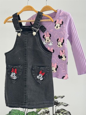 Lillypicca Kız Çocuk Baskılı Fitilli Badi ve Nakışlı Kot Salopet Takım