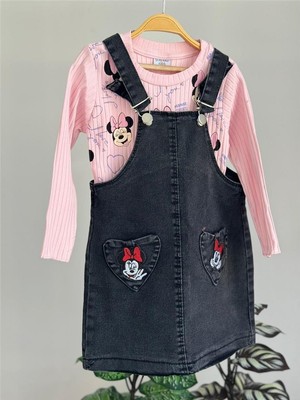 Lillypicca Kız Çocuk Baskılı Fitilli Badi ve Nakışlı Kot Salopet Takım