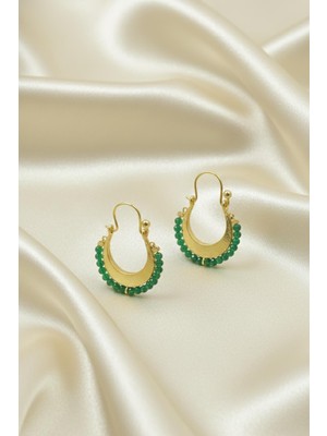 By Barun Gümüş Halka Küpe 925 Ayar Zümrüt Kadın