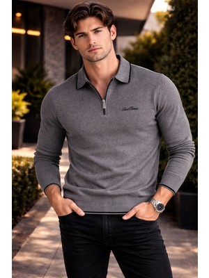 Loro Piana Polo Yaka Ferfuarlı Regülarfit Şeritli Triko Kazak