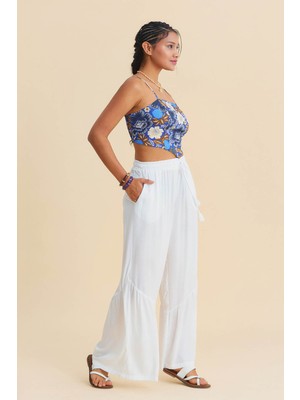 Los Banditos Beli Bağcıklı Volanlı Cepli Bol Paça Pantolon