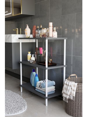 Barin Design 3 Raflı Çevir Tak Beyaz Metal Gövdeli Çok Amaçlı Banyo Rafı ve Organizer Raf Banyo Dolabı
