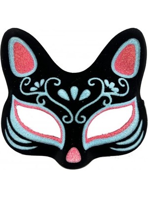 Balkan Grup Siyah Süet Mavi Kırmızı Simli Kedi Maskesi