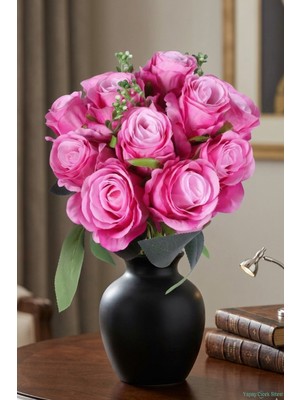 Yapay Çiçek Sitesi Premium Yapay Gül Demeti 13 Dal 28 cm Pembe