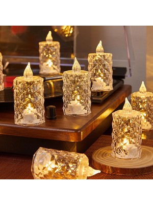 Epilons LED Mum Şeffaf Kristal LED Mum Pilli Alevsiz Çay Mumu Düğün Doğum Günü Ortam Işığı