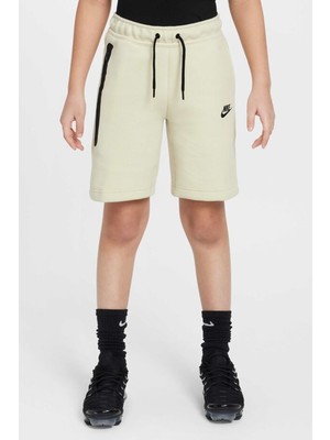 Nike Sportswear Tech Fleece Unisex Kid's Short Çocuk Fermuar Cepli Şort Krem