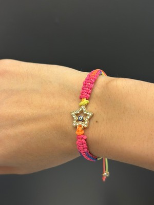 Gönülden Tasarım Renkli Makrome Taşlı Yıldız Kadın Ip Bileklik