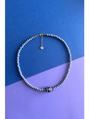 Merse Atelier Açık Gri Cam Kristal Boncuklu Hint Cam Boncuk Detaylı Kolye I No:02