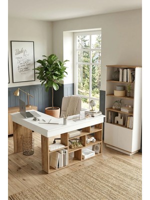 Robin Home Boston Çalışma Masası + Kitaplık 2'li Set Çam- Beyaz