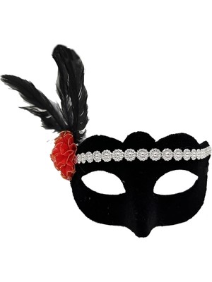 Balkan Grup Gümüş Dantelli Kırmızı Gül Tasarımlı Parti Maskesi