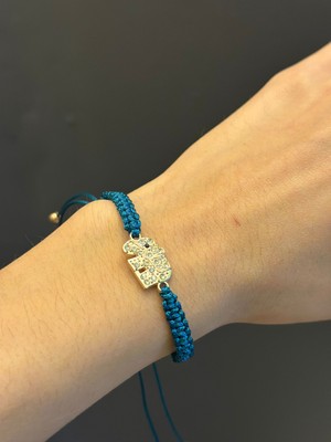 Gönülden Tasarım Zirkon Taşlı Fil Makrome Petrol Rengi Bileklik