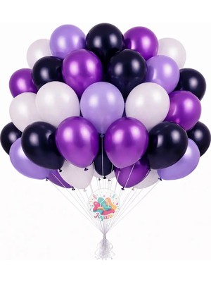 Joyane Kuromi Konsept Mor Lacivert Balon Seti 24’lü Lila Beyaz Doğum Günü Parti Süsü