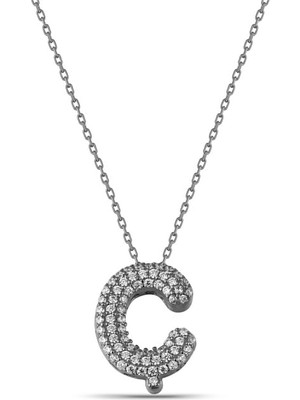 Lia Berto Zirkon Taşlı 925 Ayar Gümüş Kolye Kadınlar İçin Özel Tasarım C Harfi