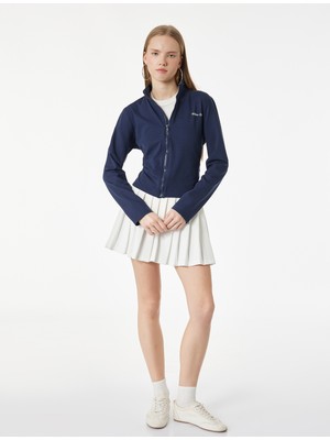 Koton Slim Fit Uzun Kollu Dik Yaka Baskılı Spor Sweatshirt