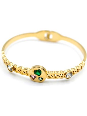 Esranın Dünyası Taşlı Kalp Bilezik - Altın