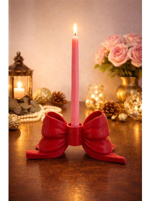 Dekoratif Fiyonklu Mumluk Kırmızı