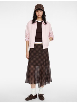 Koton Asimetrik Kesim Ekoseli Midi Tül Etek