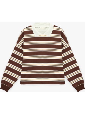 Koton Şardonlu Uzun Kollu Polo Yaka Çizgili Sweatshirt