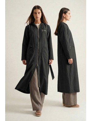 Ceremony Kapüşonlu Yuvarlak Torba Cepli Fermuarlı Safari Kap 813 Siyah