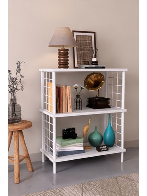 Barin Design 3 Raflı Çevir Tak Beyaz Telli Metal Gövdeli Çok Amaçlı Salon Rafı ve Kitaplık Salon Organizeri
