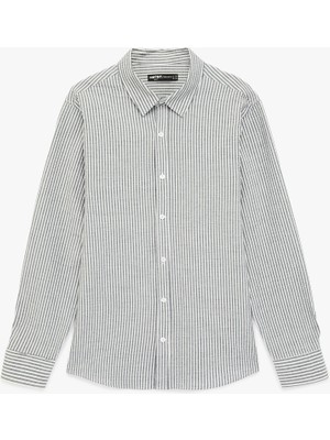 Koton Regular Fit Viskon Karışımlı Düğmeli Gömlek Yaka Çizgili Uzun Kollu Gömlek