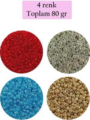 Esranın Dünyası Dökme Cam Kum Boncuk (11/0) 2 mm - 4 Renk - Toplam 80 Gram -  BNC404