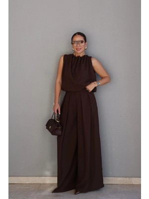 Purple By Banu Kahverengi Bluz Palazzo Takım