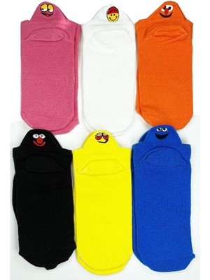 Ne Verelim Size 6 Çift Emoji Desen Nakış Baskılı Kadın Pamuklu Bilek Çorap