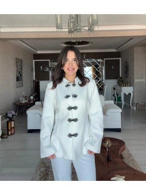 Flora Düğme Detaylı Napolyon Ceket Pantolon Takım - Beyaz