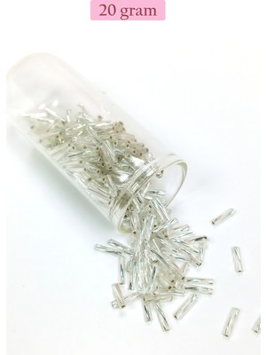 Esranın Dünyası Uzun Boru Kesme Boncuk Çap 2mm Uzunluk 10 mm - 20 Gram - Parlak Gümüş - BNC257