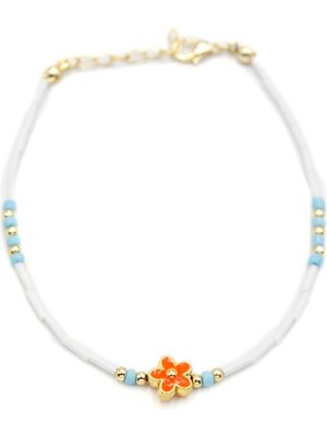 Esranın Dünyası Boncuklu Çiçek  Halhal - Turuncu