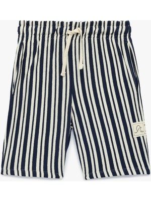 Koton Pamuklu Beli Bağlamalı Lastikli Cepli Çizgili Bermuda Şort