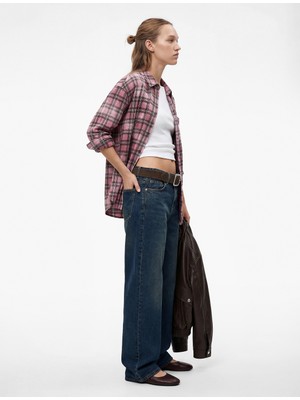 Koton Uzun Kollu Gömlek Yaka Pamuklu Oversize Ekose Gömlek