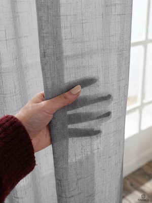 Favolli Gri Renk Keten Dokulu 1/3 Sık Pileli Zarif Tül Perde | Ütü Istemez | En Çok Satan Tül Perde