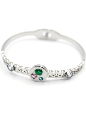 Esranın Dünyası Taşlı Kalp Bilezik - Gümüş