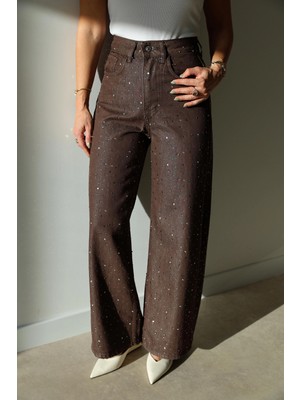 Purple By Banu Kahverengi Taşlı Jean Pantolon