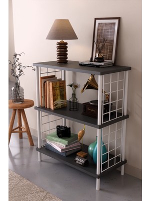 Barin Design 3 Raflı Çevir Tak Beyaz Telli Metal Gövdeli Çok Amaçlı Salon Rafı ve Kitaplık Salon Organizeri