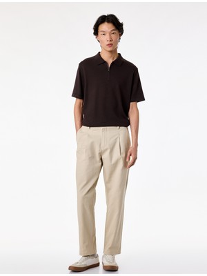 Koton Regular Fit Viskon Yarım Fermuarlı Kısa Kollu Triko Tişört